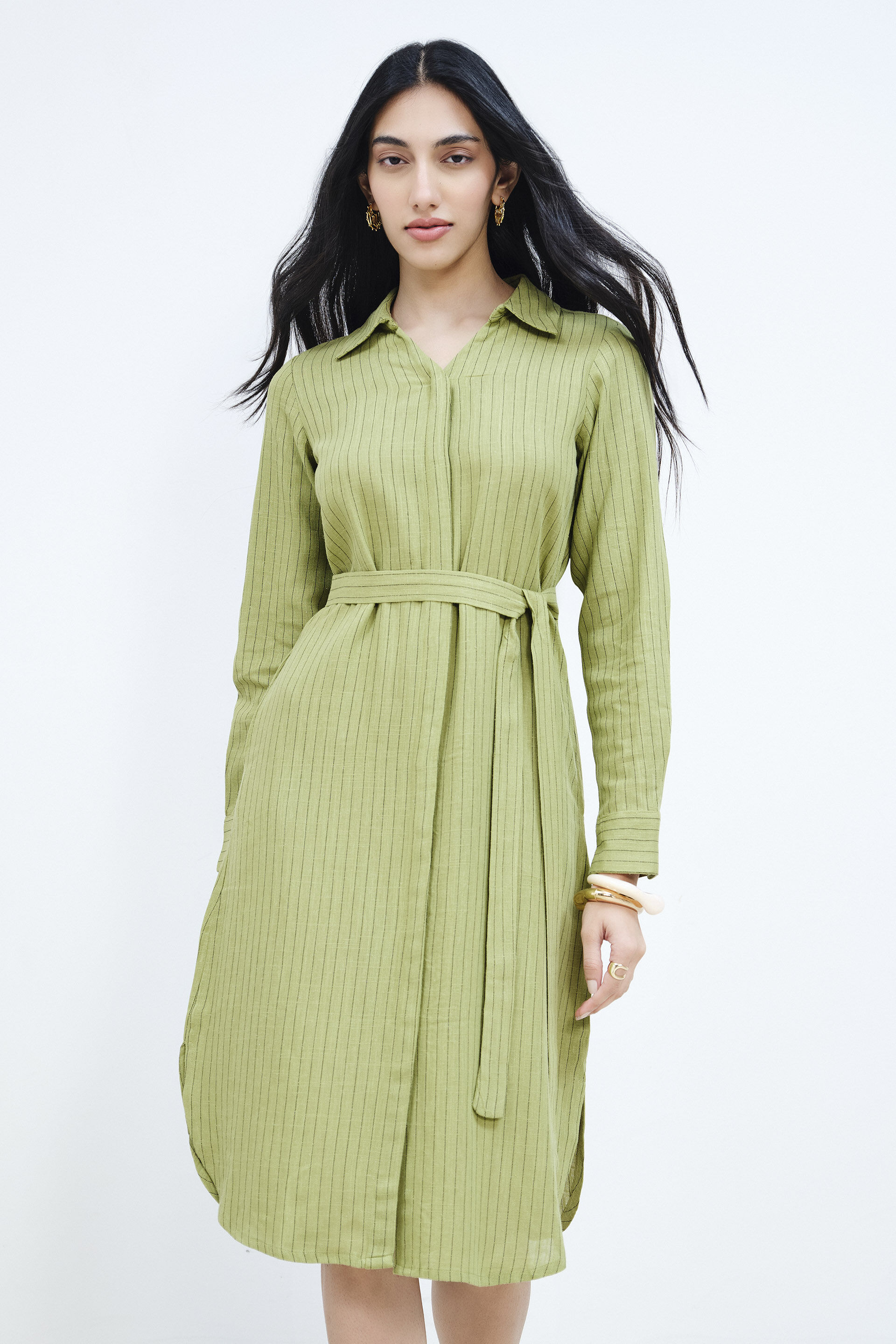 Soft Green Shirt Dress, Mint, image 1